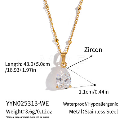 Minimalist 304 Stainless Steel Pave Cubic Zircon Teardrop Pendant Necklaces for Women DL9343-6-1