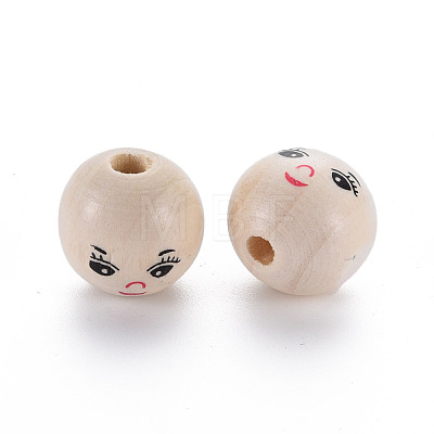 Printed Natural Wood European Beads WOOD-S055-39B-02-1