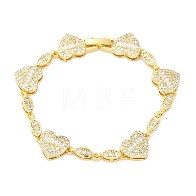 Heart & Horse Eye Brass Micro Pave Clear Cubic Zirconia Link Bracelets for Women BJEW-G740-03G-1