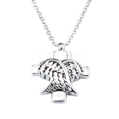 Cross and Wings Urn Ashes Pendant Necklaces BOTT-PW0001-027AS-1