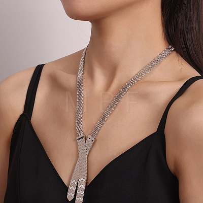 304 Stainless Steel with Cubic Zirconia Mesh Chain Necklace NJEW-Q322-05P-1