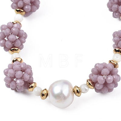 Natural Pearl & Glass Braided Slider Bracelet BJEW-N018-01A-1