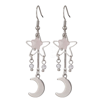 Moon Natural Rose Quartz Dangle Earrings EJEW-JE06776-02-1