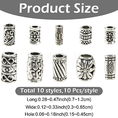 100Pcs 10 Styles Tibetan Style Alloy Beads FIND-YW0012-31-1