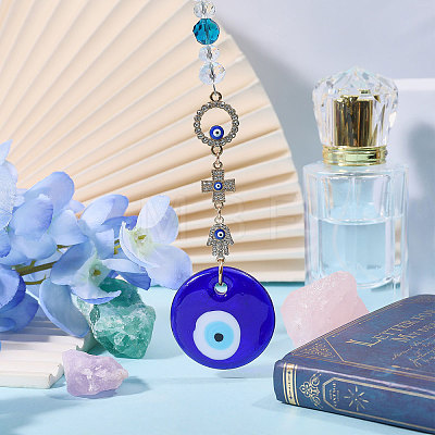Glass Evil Eye & Alloy Rhinestone Car Pendant Decorations AJEW-GL0003-26-1
