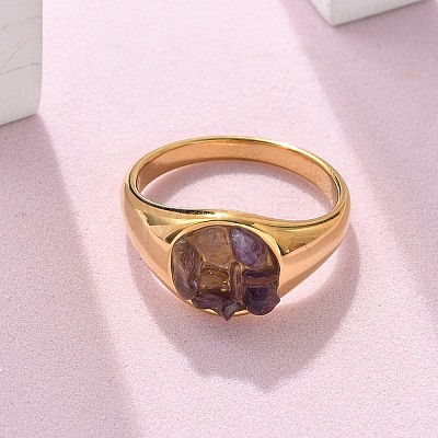 Round Natural Amethyst Chips Finger Rings RJEW-D303-03G-03-1