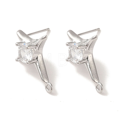 Brass with Clear Cubic Zirconia Stud Earring Findings KK-G499-01P-1