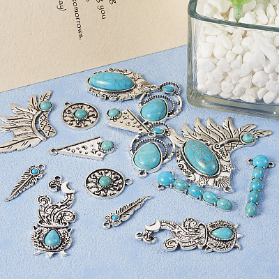  16Pcs 8 Styles Synthetic Turquoise Alloy Pendants FIND-TA0002-57-1