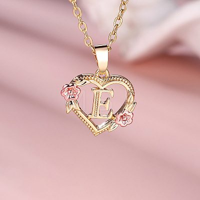 Brass Rose Flower Heart with Letter Pendant Necklaces FS-WGF6950-05-1