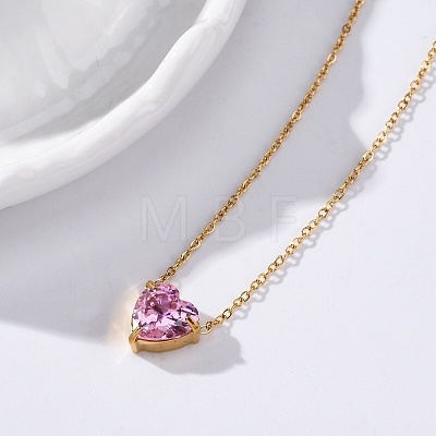 304 Stainless Steel Cubic Zirconia Heart Pendant Necklaces NJEW-Z057-04B-G-1