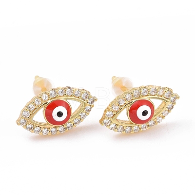 Enamel Horse Eye Stud Earrings with Clear Cubic Zirconia KK-E033-03G-1