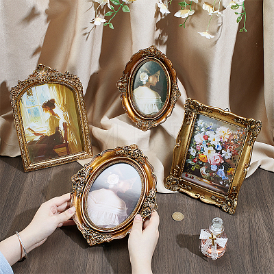 4Pcs 4 Styles Vintage Resin Photo Frame Stands AJEW-GA0010-60-1