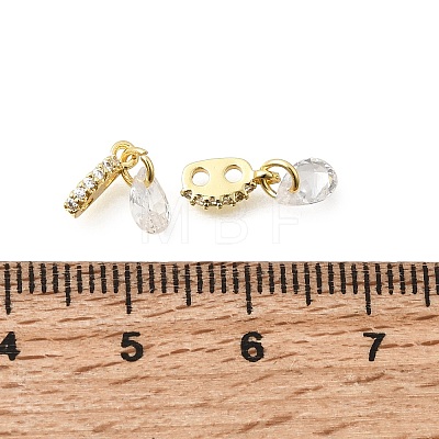 Brass 2-Loop Oval Spacer Bars with Clear Teardrop Cubic Zirconia Tassel KK-Z156-07G-1