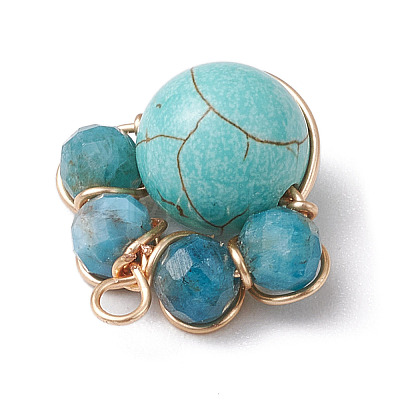 4Pcs 4 Styles Copper Wire Wrapped Natural & Synthetic Mixed Gemstone Faceted Beaded Pendants PALLOY-TA00168-01-1