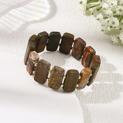 Natural Polychrome Jasper Picasso Stone Picasso Jasper Rectangle Tile Beaded Stretch Bracelets BJEW-JB14479-1