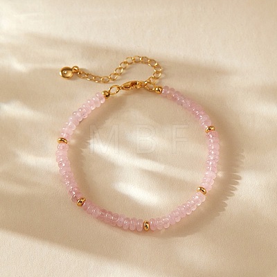 Handmade Natural Rose Quartz Rondelle Beaded Bracelets with 304 Stainless Steel End Chains XL9343-5-1