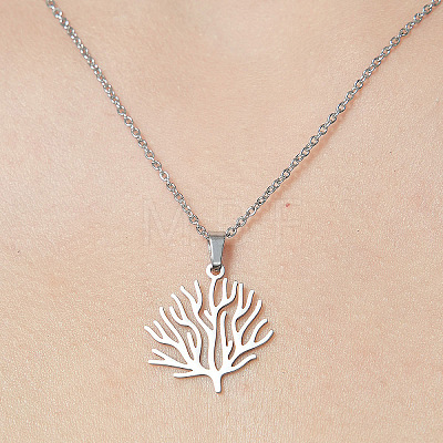 201 Stainless Steel Tree Pendant Necklace NJEW-OY001-67-1