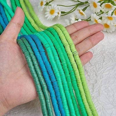 10 Strands 5 Colors Flat Round Handmade Polymer Clay Beads CLAY-SZ0002-02B-1