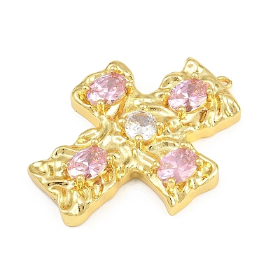 Brass Micro Pave Pink Cubic Zirconia Pendants CU-CBAD306-06G-1