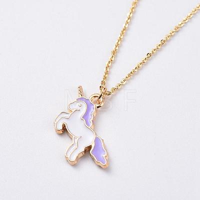 Unicorn Alloy Enamel Pendant Necklaces NJEW-JN02574-02-1