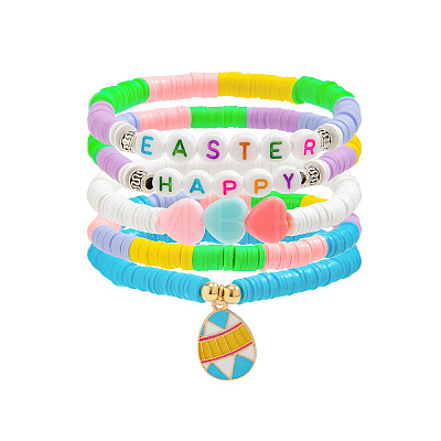 5Pcs 5 Styles Acrylic & CCB Plastic & Polymer Clay Bead Bracelets FS-WG62275-05-1