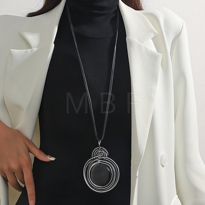 Alloy Glass Pendant Black Waxed Cord Necklaces for Women FS-WG2748D-03-1