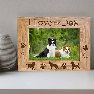 Rectangle with Dog & Word Wooden Photo Frames AJEW-WH0292-005-1