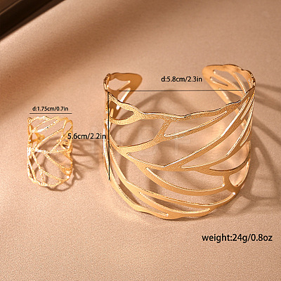 Hollow Out Leaf Alloy Cuff Bangles & Cuff Rings Sets FS-WG00ED8-01-1