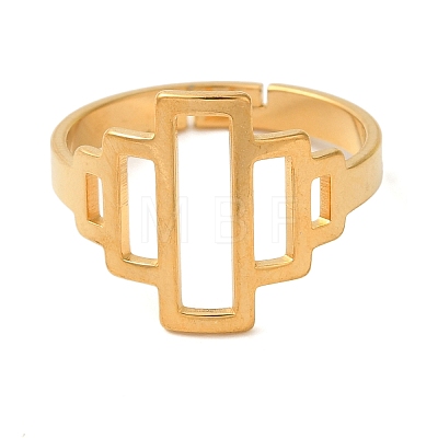 Hollow Rectangle 304 Stainless Steel Adjustable Rings for Women RJEW-N048-01G-1