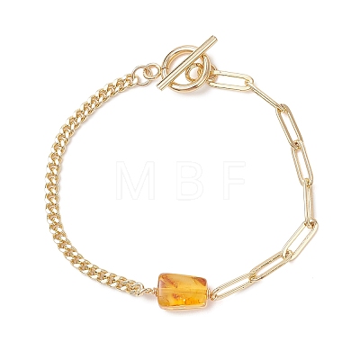 Rectangle Natural Amber Bead Link Bracelets BJEW-JB13365-1