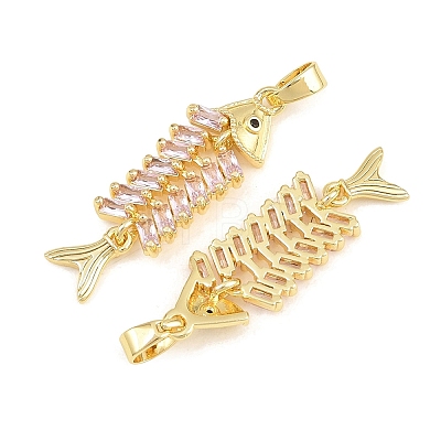 Brass Pink Cubic Zirconia Pendants KK-E800-05A-G-1
