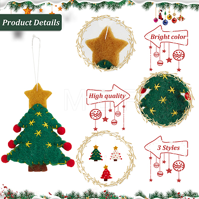 6Pcs 3 Colors Christmas Tree with Star Felt Fabric Pendant Decoration HJEW-CP0001-10-1