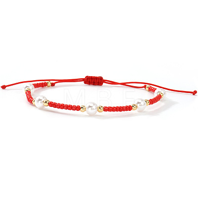 Glass Seed Beads & Imitation Pearl Round Beads Adjustable Bracelets YO0732-3-1