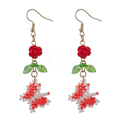 Glass Seed Beads Butterfly Dangle Earrings EJEW-MZ00347-1