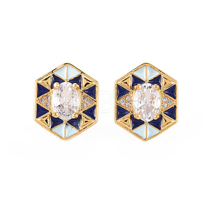 Brass Micro Pave Clear Cubic Zirconia Stud Earrings EJEW-S210-016D-NR-1