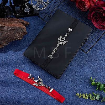 2Pcs 2 Styles Natural Red Jasper with Natural Black Silk Stone Bead Elastic Bookmark AJEW-BM0001-53-1