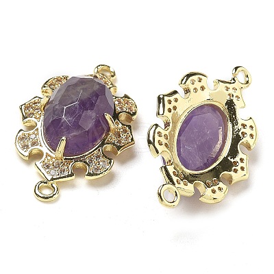 Natural Amethyst Faceted Oval Connector Charms G-G181-06G-03-1