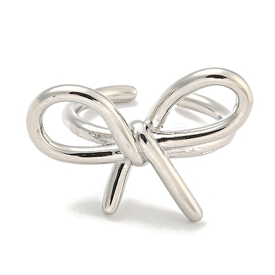 Rack Plating Brass Bowknot Open Cuff Rings for Women RJEW-F162-09P-1