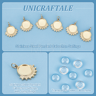 Unicraftale 8Pcs 304 Stainless Steel Pendant Cabochon Settings DIY-UN0055-93-1