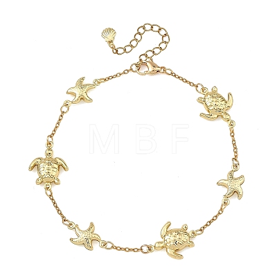 Ocean 304 Stainless Steel Turtle and Starfish Link Chain Anklets for Women AJEW-AN00821-1