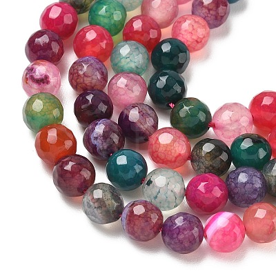 Dyed Natural Agate Faceted Round Beads Strands G-E320E-8mm-16-1