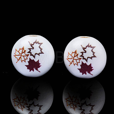 Autumn Theme Printed Natural Wood Beads WOOD-S057-090-1
