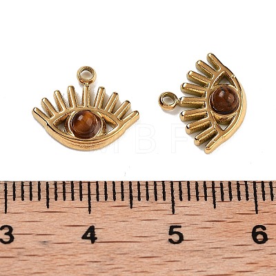 Ion Plating(IP) 304 Stainless Steel Pave Natural Tiger Eye Eye Charms STAS-U014-06A-01-1