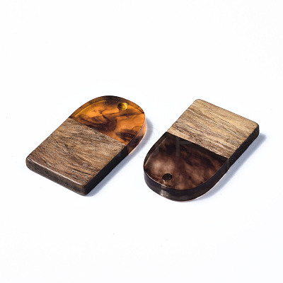 Transparent Resin & Walnut Wood Pendants RESI-T035-32C-1