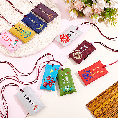 20Pcs 10 Colors Rectangle Polycotton Lucky Blessing Pouch Pendant Decorations HJEW-PH0002-15-1