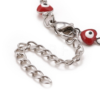 Enamel Heart with Evil Eye Link Chains Bracelet BJEW-P271-06P-03-1