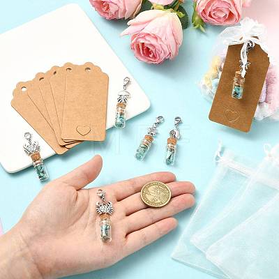 Glass Wishing Bottle  with Synthetic Turquoise Chip Beads inside Pendant Decorations HJEW-FS0001-06-1