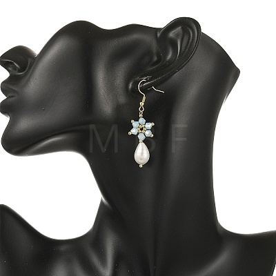 Anti-Tarnish Electroplate Bicone Glass Pearl Teardrop Beads Dangle Earrings EJEW-MZ00765-01-1