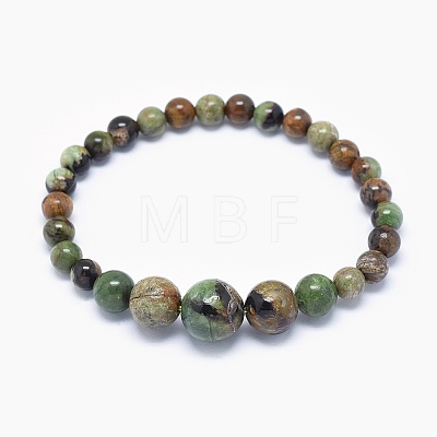 Natural Green Opal Graduated Beads Necklaces and Bracelets Jewelry Sets SJEW-L132-04-1