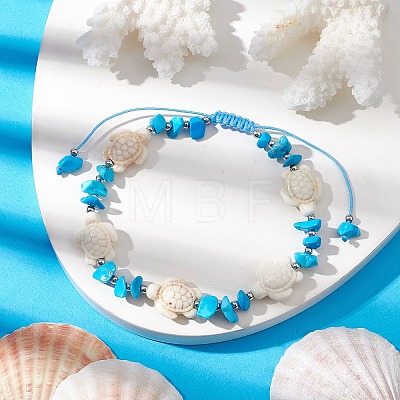 Synthetic Turquoise Beads with Natural Magnesite Anklet for Women AJEW-AN00576-02-1